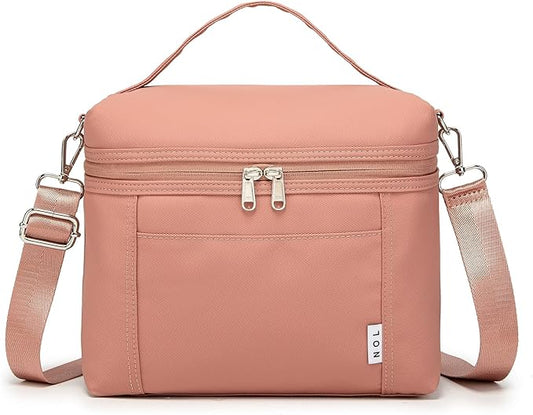 NOL Natural Organic Lifestyle Insulated Lunch Bags for Women Cooler Bag Lightweight Nylon Waterproof Lunch Box For Work (Small, Dark Pink)