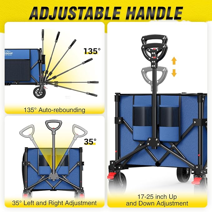 Elegear Wagon Cart Foldable Collapsible 150L 330LBS - Heavy Duty Large Capacity Utility Beach Wagon with 360° All-Terrain Wheels & Smallest Folding Design for Camping Garden Grocery Sports - Blue