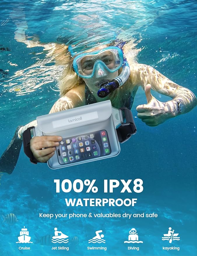 Lamicall Waterproof Pouch [2 Pack], Cruise Ship Essentials Fanny Pack for Women, Dry Bags Waterproof, Kayak, Boat, Travel, Paddle Board Accessories Must Haves, Beach Vacation Essentials, Clear