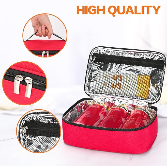 NATURAL STYLE Small Lunch Bag, Mini Portable Thermal Insulated Cooler Bag Lunch Box (Red)