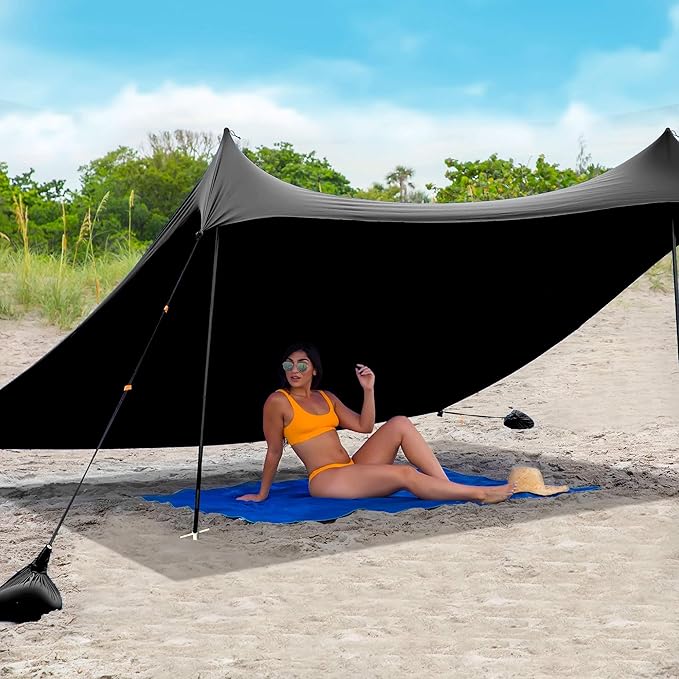 Red Suricata Family Beach Tent & Canopy, UPF50 Sun Shade, 4 Aluminum Poles, Sand Shovel, Large Portable Sun Shelter