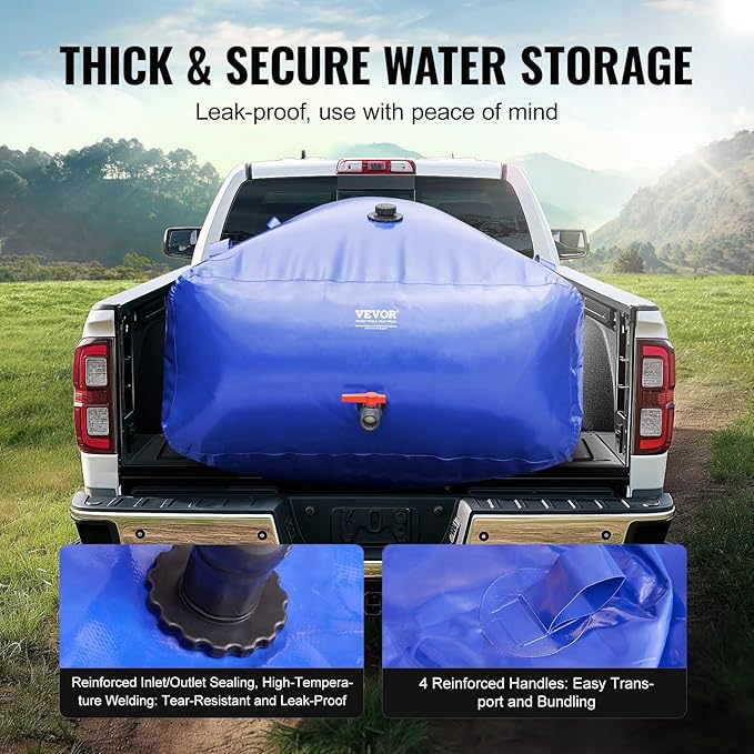 VEVOR 1000L/264 Gallon Water Storage Bladder, RV Water Tank, 1000D Blue PVC Collapsible Water Storage Containers, Large Capacity Soft Water Bag, Portable Water Bladder, for Garden Irrigation, Camping