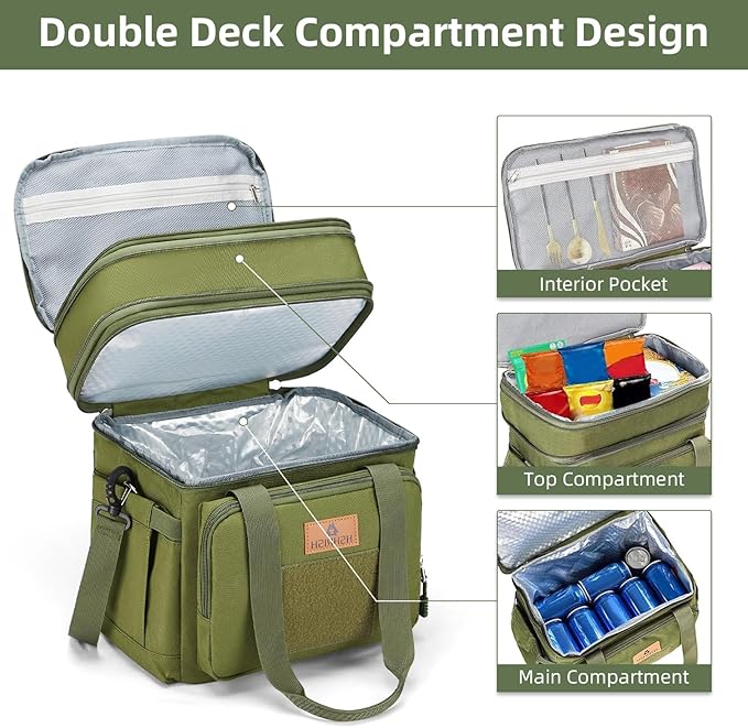 HSHRISH Tactical Lunch Bag, Large Expandable Lunch Box for Men, Durable Leakproof Cooler Bag with Molle Webbing, for Adults/Work Outdoor Picnic Trip Camping, 20 Can/15 L, Army Green