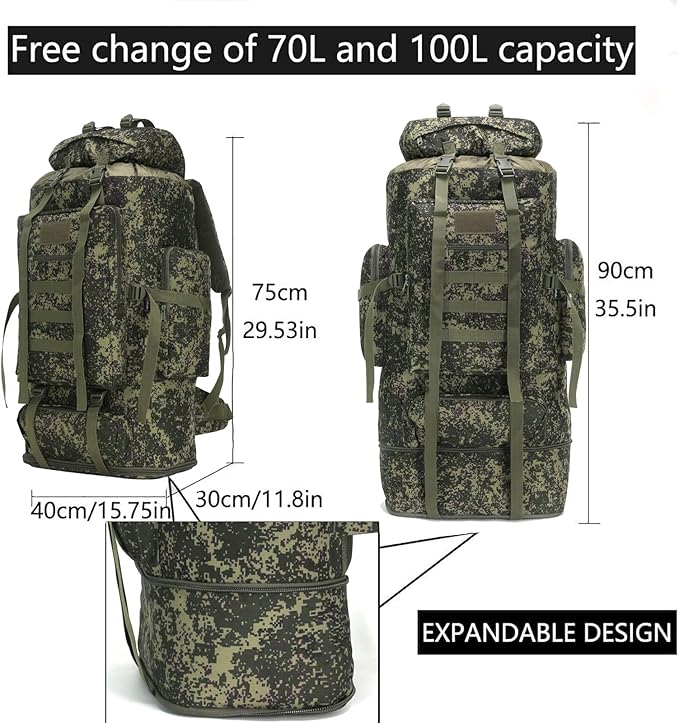 Hiking Backpack for Men 70L/100L Camping Backpack Military Rucksack Molle 3 Days Assault Pack for Climbing