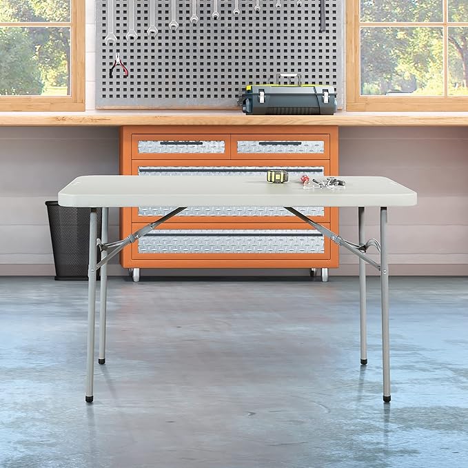Office Star Resin Multipurpose Rectangle Folding Table for Indoor or Outdoor Use, 4 Feet x 2 Feet