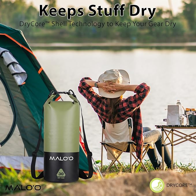 Malo’o 30L Heavy Duty 100% Waterproof Roll-Top Dry Bag Backpack – Keeps Gear Dry for Fishing, Rafting, Kayaking, Beach, Boating, Hiking, and Camping - Travel Safe - Easy To Use Dry Bag Backpack