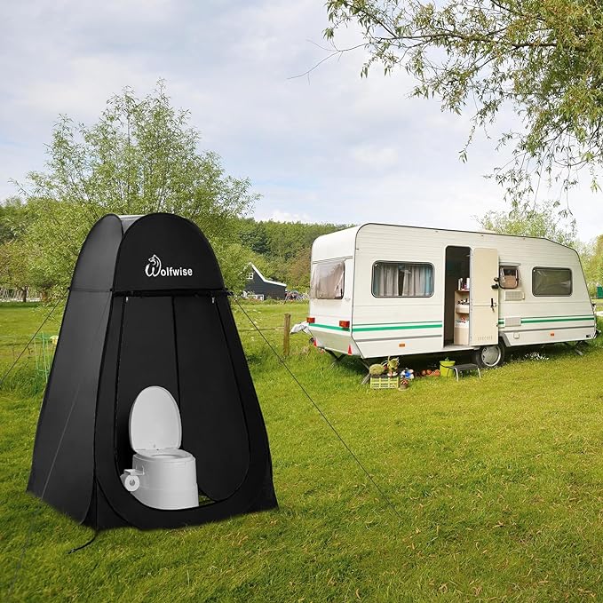 WolfWise Portable Pop Up Privacy Shower Tent, Spacious Changing Room, Dressing Room, Sun Sunshade Canopy Outdoor Rain Shelter, Backpack Privacy Shelters for Camping, Hiking, Beach, Toilet, Black