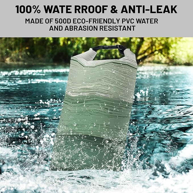 Waterproof Dry Bag,Roll Top Green Ombre Rustic Barn Wood Waterproof Backpack 5L/10L/20L Floating and Lightweight Bags for Kayaking, Boating, Fishing, Swimming and Camping