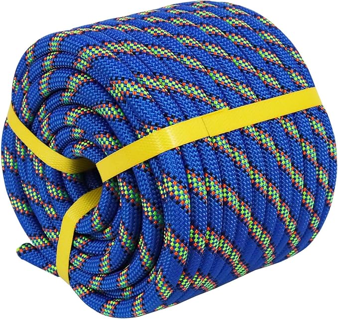 Double Braided Arborist Rope (1/2 in x 100 ft) Polyester Rope Bull Rope 48 Strands for Tree Work Climbing Pulling Swing Sailing, Blue