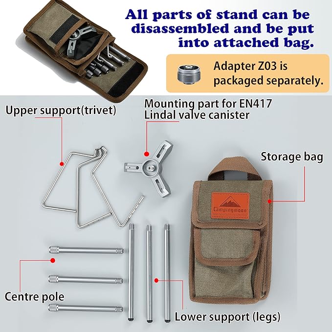 CAMPINGMOON Smart Backpacking Stove Stand with Upper Support Trivet Z01 (High stand with spacer adapter Z01+Z03)