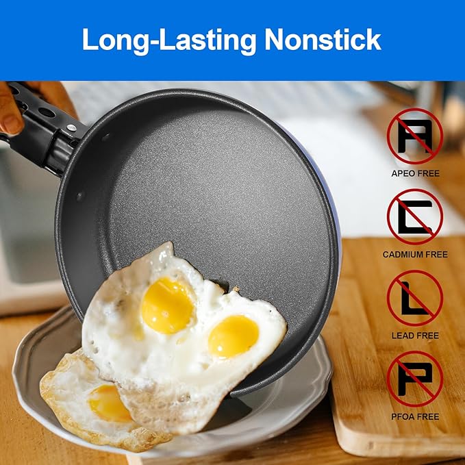 Odoland 5pcs Camping Cookware Non-Stick Camping Pot and Pan Set with Kettle and Removable Handle for Hiking Backpacking and Picnic