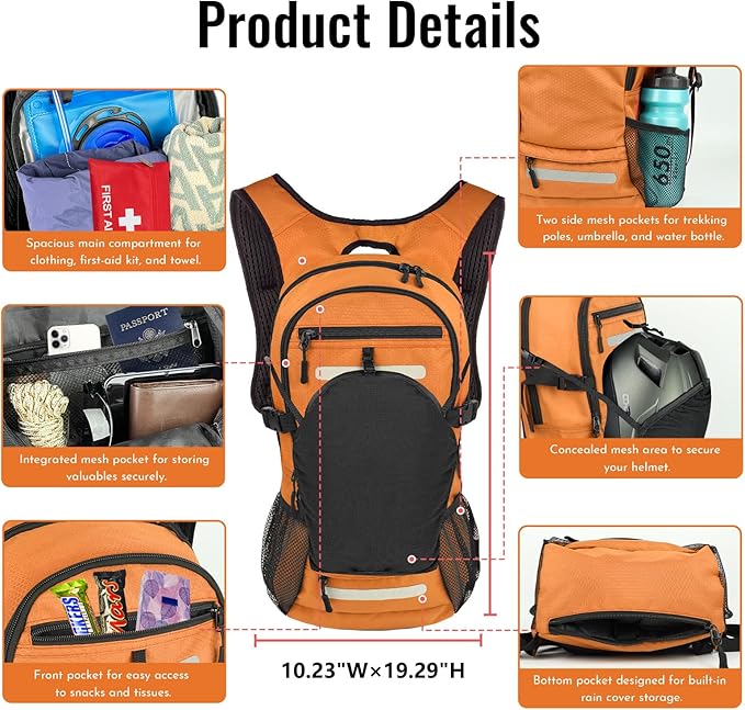 Zavothy 18L Hydration Backpack with 3L Water Bladder – Waterproof Hiking Pack with Insulated Bladder Compartment, Hidden Helmet Holder & Rain Cover – for Running, Cycling, and Camping