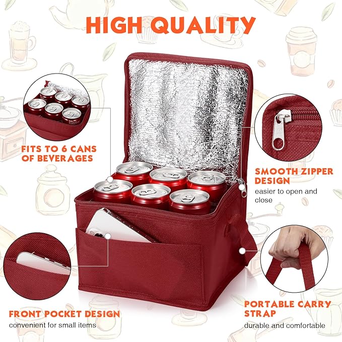 Amyhill 40 Pcs Insulated Lunch Bags Bulk Reusable Cooler Tote Bags Leakproof Thermal Lunch Box Waterproof Freezable Lunch Bag Beverage Bag with Strap for Men Women Office Work Picnic Beach (Colorful)