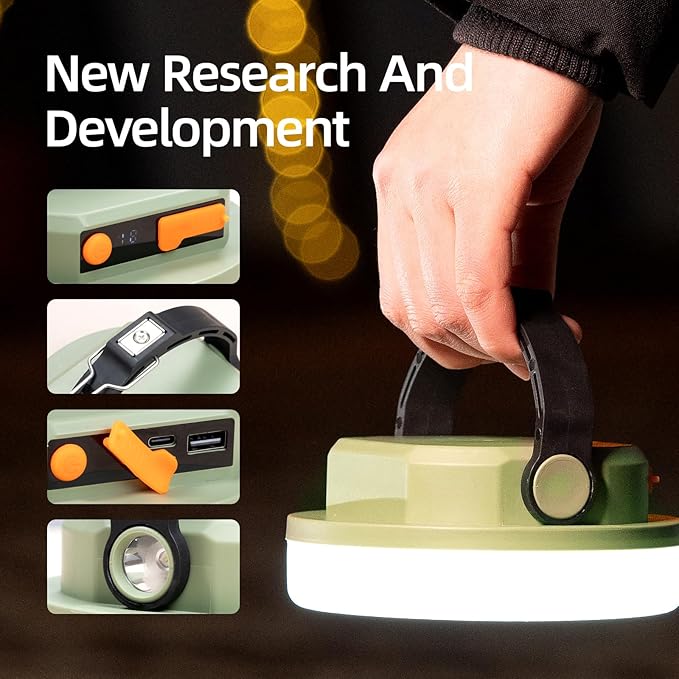 LED Camping Lantern Rechargeable 1000lm: 2-in-1 10000mAh Rechargeable Camping Light and Phone Charger for Hiking,Travel - 7 Light Modes Emergency Hanging Light for Hurricane, Power Outage, 100W Green