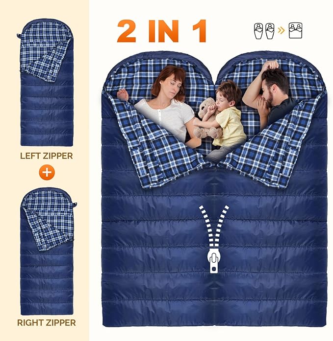 Flannel Sleeping Bag 0 Degree Cold Weather for Adults XXL Sleeping Bag 4 Season Big and Tall with Compression Sack