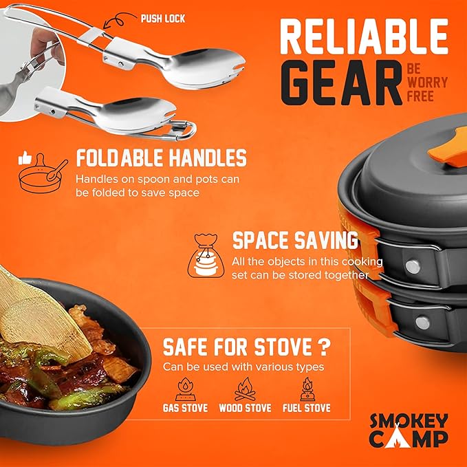 Camping Cookware Mess Kit Set with Stove - Backpacking Camping Pots and Pans Set, All in One Non-Stick Camping Cooking Set, Portable Stove, Hiking, Picnic, Outdoor & Camping Cookware Set