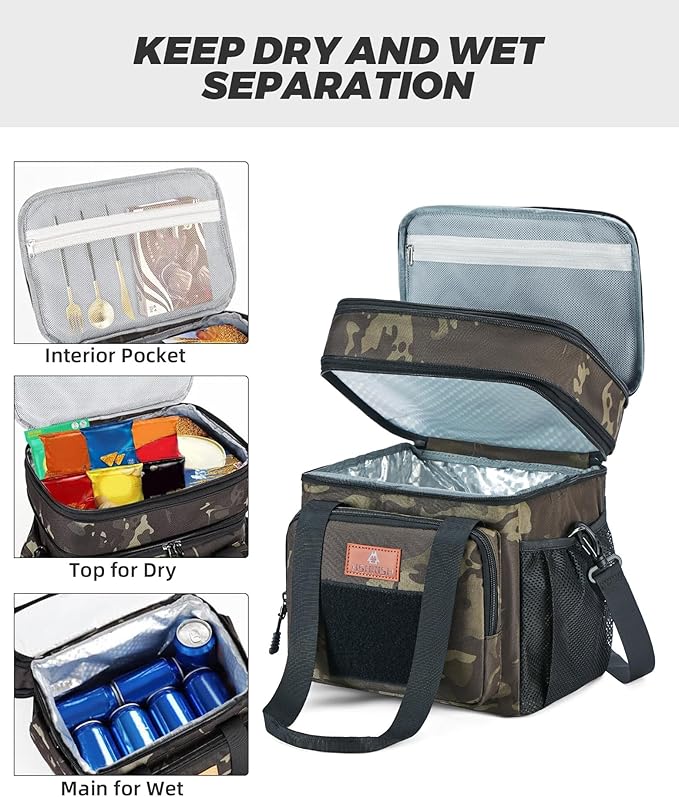 HSHRISH Expandable Large Tactical Lunch Box for Adults, Durable Insulated Lunch Bag with Lots of Storage Space, Cooler Bag for Men Women Work Outdoor Picnic Trips,15L