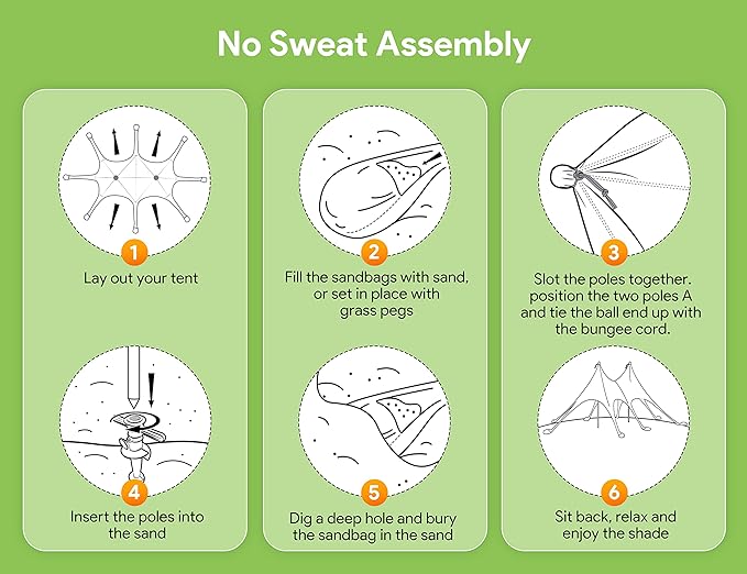 Osoeri Beach Tent, 20 x 13ft Camping Sun Shelter UPF50+ with 8 Sandbags, Sand Shovels, Ground Pegs & Stability Poles, Shade Canopy for Trips, Fishing, Backyard Fun or Picnics, Blue