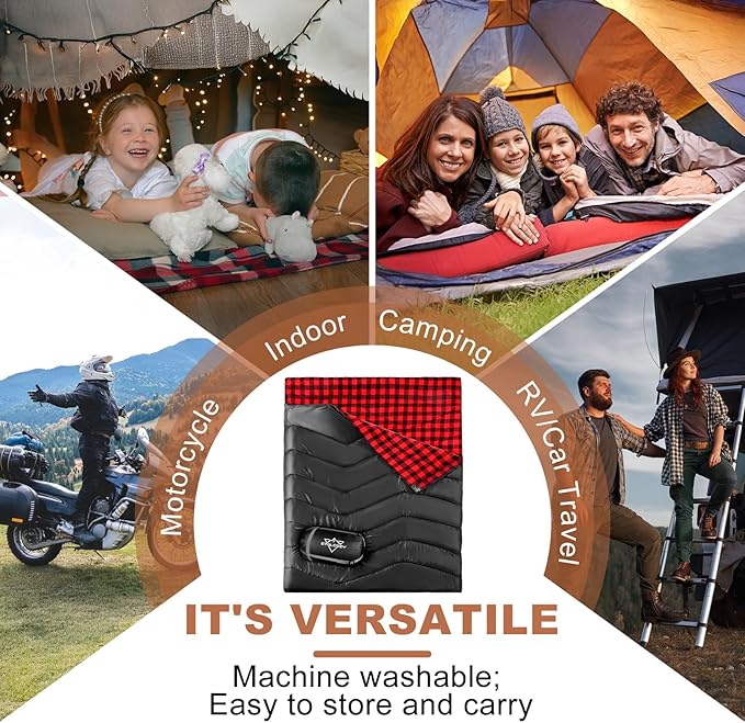 Double Sleeping Bag for Adults Kids Camping, XL Queen Size Sleeping Bags for 2 Person All Season Hiking Backpacking, Lightweight Waterproof with Compression Sack