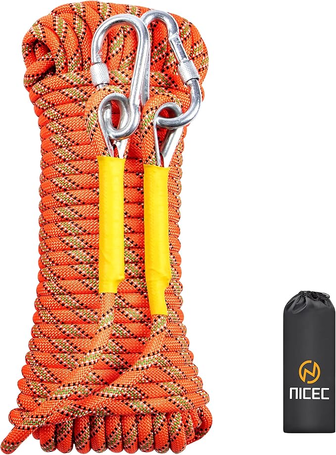 Nice C Climbing Rope, Rescue Rope, Construction Rope, Rock Climbing Rope, Static 10mm 32ft/64ft/96ft/160ft/230ft/500ft/985ft/1000ft with Carry Bag (Orange, 20M(64ft))