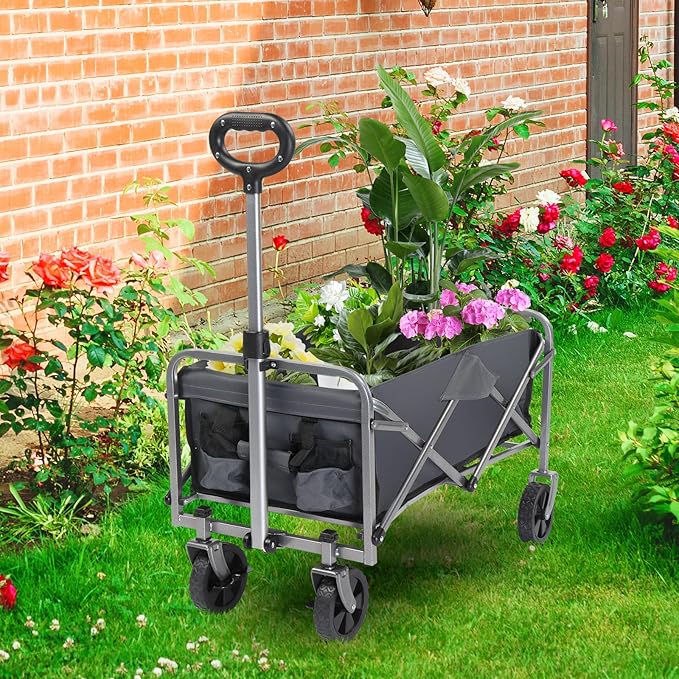 Collapsible Beach Wagon with Big All-Terrain Wheels for Sand, Grocery Shopping, Park Picnic, Camping, Beach Trip