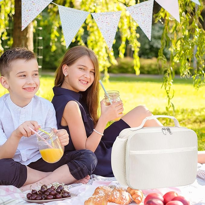 RLGPBON Lunch Bag for Women Cute Corduroy Strawberry Lunch Tote Bags Reusable Lunch Tote Handbags Leakproof Thermal Cooler Lunch Case Large Capacity Lunch Box for Girls School Travel Picnic