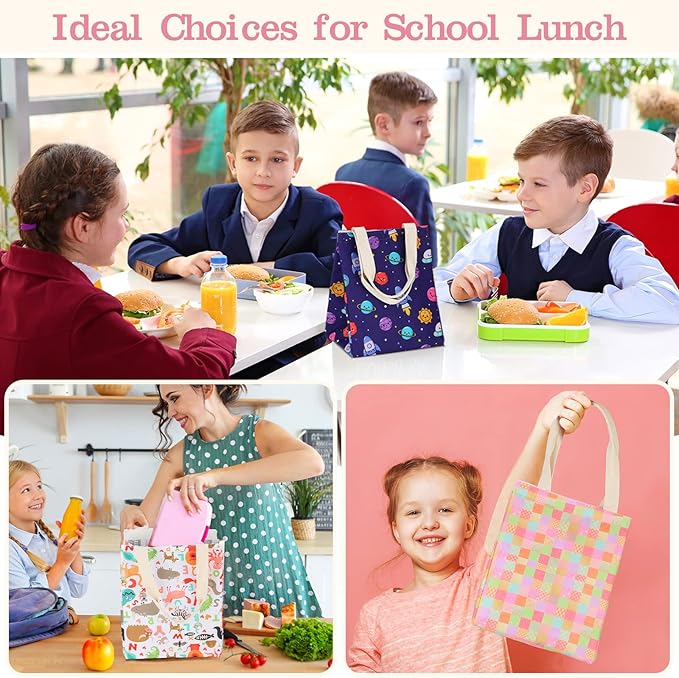 Berlune 10 Pcs Insulated Lunch Bag Bulk 8.3 x 6.7 x 10.24 Inch Reusable Portable Lunch Tote with Aluminum Foil Thermal Cooler Bag for Kids Women Men Office School Picnic, 10 Styles