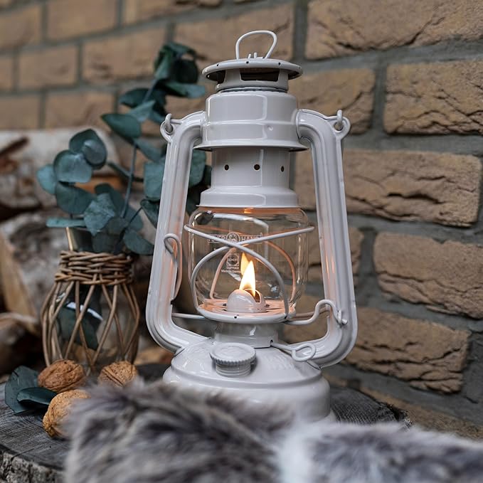 Outdoor Kerosene Fuel Lantern, German Made Weather Resistant Baby Special 276 Galvanized Hurricane Lamp for Camping or Patio, 10 Inches, Soft Beige