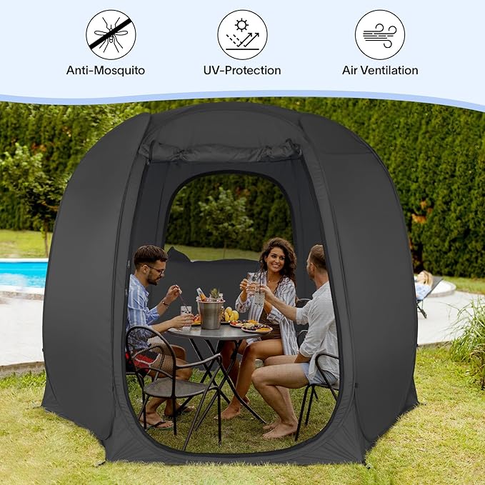Patio Gazebo Screen House Room, LEEDOR Pop Up Outdoor Gazebo Tent with Roll Up Mosquito Netting, Easy Setup & Waterproof & Sunshade, Suitable for Camping Trip, Backyard, Beach, Picnic - Grey