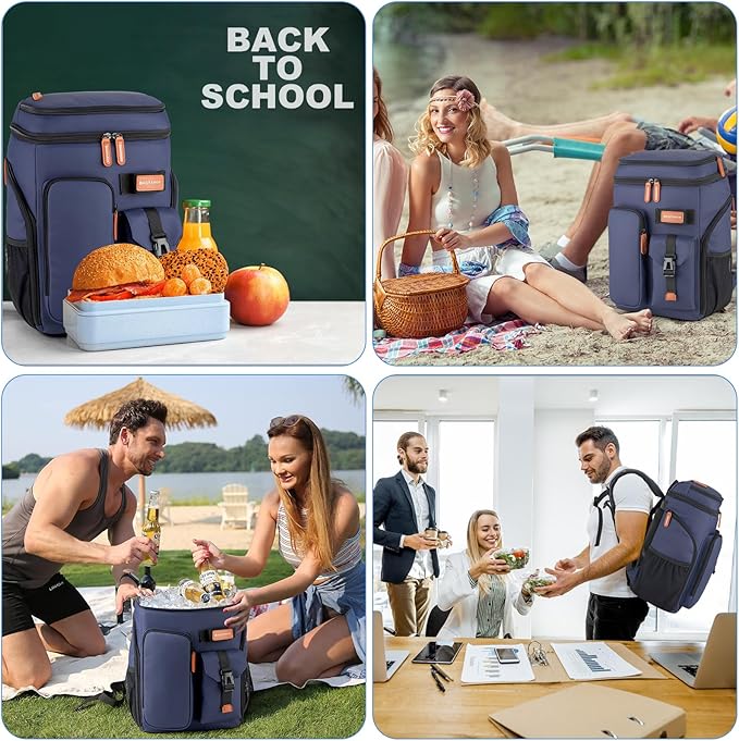 Insulated Cooler Backpack,33 Cans Multifunctional Double Deck Leakproof Cooler Bag with Sternum Strap,Large Capacity Lightweight Travel Camping Beach Backpack