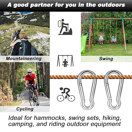 10 PCS 2.36 Inch Spring Snap Hook Carabiner Clip, M6 1/4 Inch Galvanized Silver Steel Quick Link Clip with 260LBS Holding Capacity for Hammock, Dog Leash, Camping, Gym