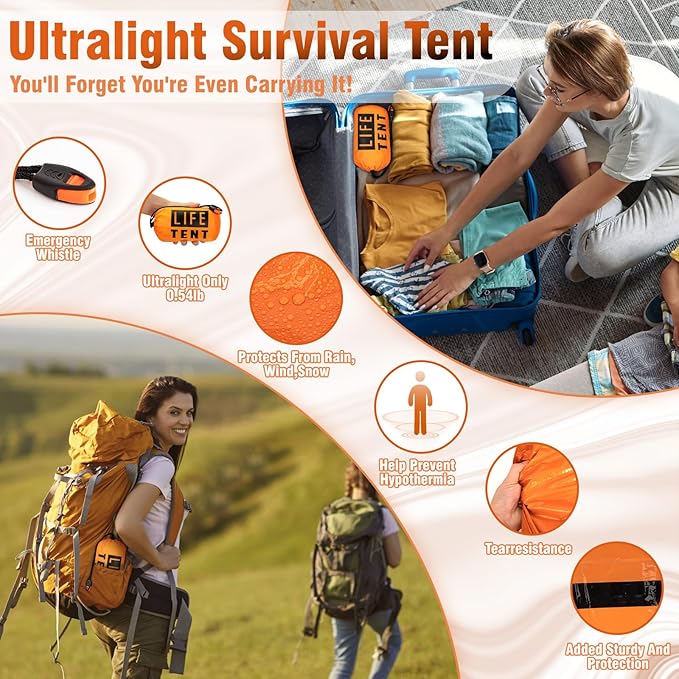 Emergency Tent Shelter 2 Person Emergency Survival Life Pocket Tent Waterproof and Windproof for Camping Hiking Outdoor Activities