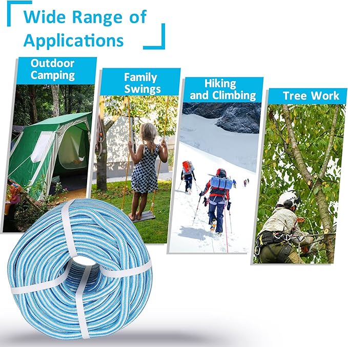 Arborist Tree Rope, 1/2inch by 100FT, 12 Strand Bull Rope up to 8000lbs Tensile Strength, Blue and Orange