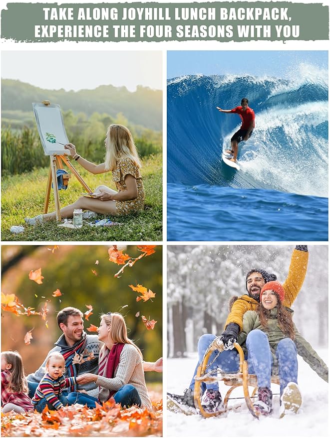 JOYHILL Tactical Lunch Box for Men, Insulated Lunch Bag with Detachable Bottle Pouch Holder, Medium Durable Thermal Cooler Bag,Modern Leakproof Bag for Work, Camping, Picnic,Green,13L/18 Can