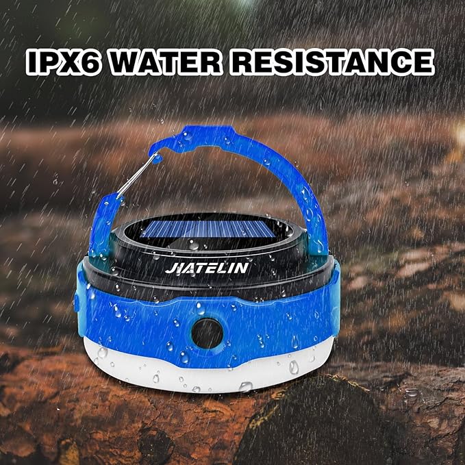 LED Rechargeable Camping Latern -Blue Solar Power Tent Light with 7 Light Modes, Power Bank, USB Charger Outdoor, Hiking, Home and Powered Emergency Failure Hurricane Hanging