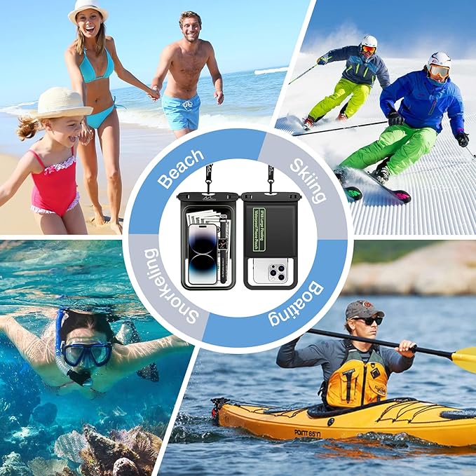 MoKo Floating Waterproof Phone Pouch - 9.5" Large Clear Phone Water Protector Pouch Dry Bag Case with Lanyard, Compatible for iPhone 14 13 12 Pro Max, Galaxy S23 S22 Ultra, 2 Pack Black+Black