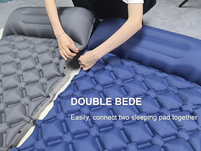 Ultralight Inflatable Camping Sleeping Pad – Compact Built-in Pillow,Waterproof & Durable –Connects to Double Bed and Ideal for Camping, Hiking & Outdoor Adventures