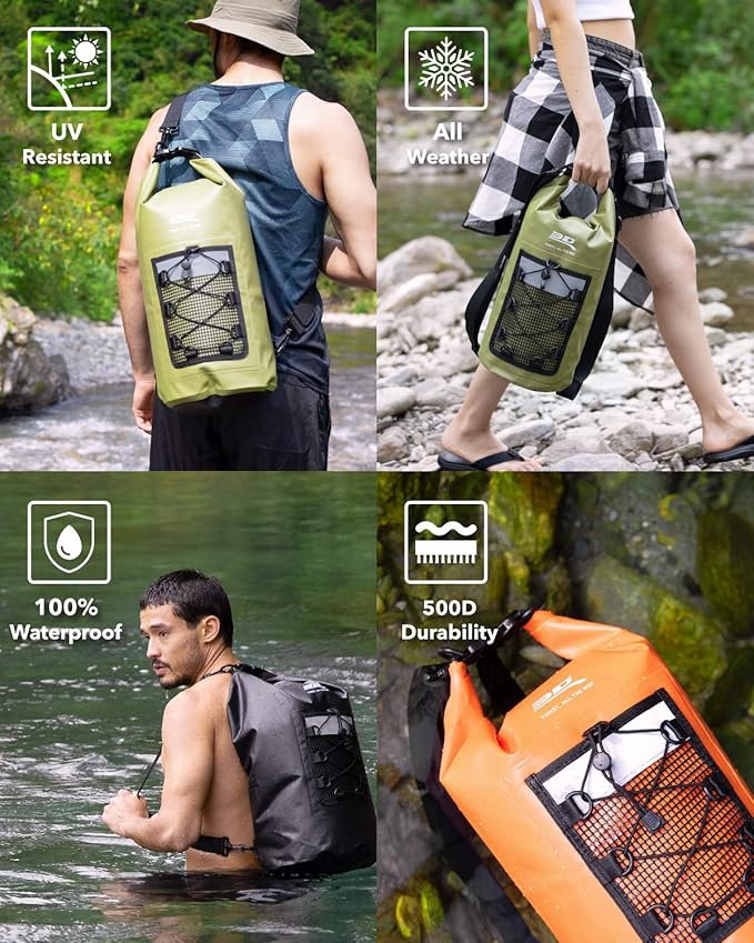 3D MAXpider Roll Top Dry Bag Backpack 30L, Waterproof Lightweight Floating Marine Drybag - Detachable Straps, Mesh Front Pocket - Travel, Hiking, Fishing, Swimming, Boating, Kayaking, Camping (Black)