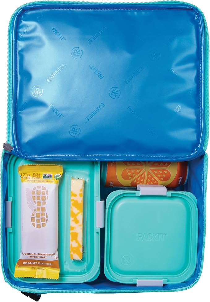 PackIt Freezable Classic Lunch Box, Happy Clouds, Built with ECOFREEZE Technology, Fully Freezable, Collapsible, Reusable, With Zip Front Pocket and Buckle Handle, Designed for Fresh Lunch On the Go