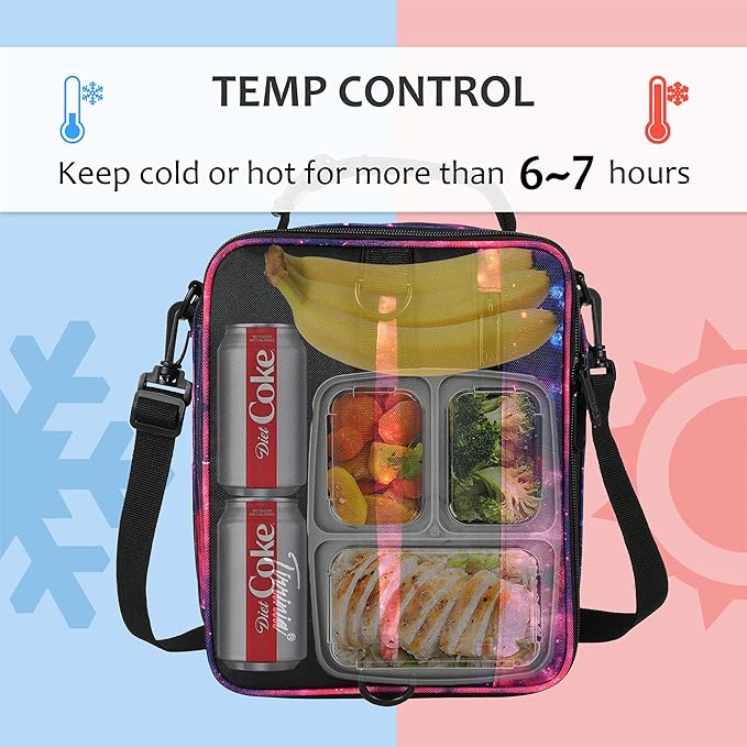 Expandable Insulated Lunch Bag, Leakproof Flat Lunch Cooler Tote with Shoulder Strap for Men and Women, Suitable for Work & Office by Tirrinia, Starlight