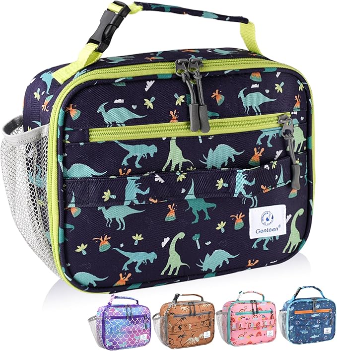 Genteen Lunch Box Kids, Prints Insulated Lunch Bag Kids Boys Girls,Soft Bag Mini Cooler Back to School Thermal Meal Tote Kit Lunch Box for School,Work,Outdoor - Dinosaur