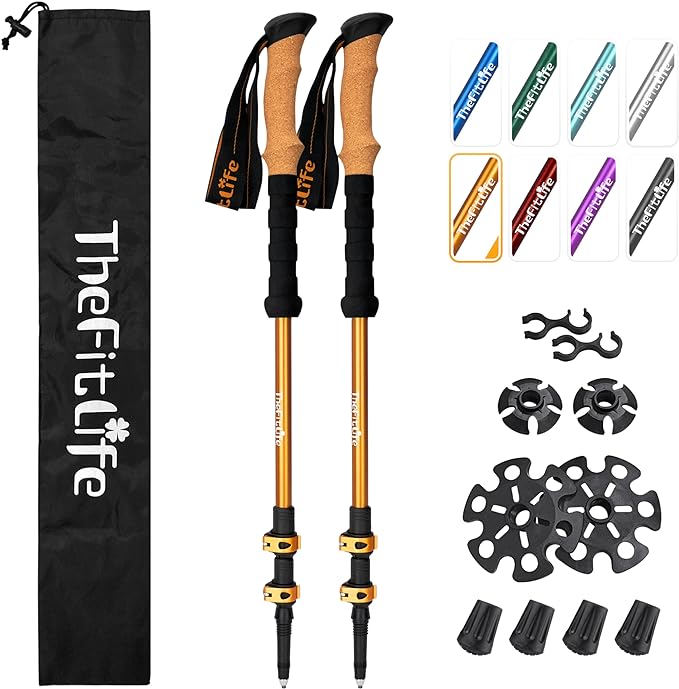 TheFitLife Trekking Poles - Lightweight 7075 Aluminum Hiking Sticks with Cork Grips, Adjustable Telescopic Design, Metal Flip Lock for Men & Women - Perfect for Hiking, Walking, Camping & Backpacking