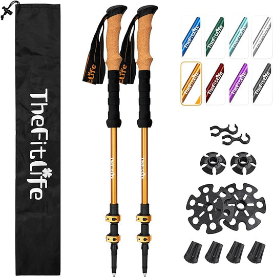 TheFitLife Trekking Poles - Lightweight 7075 Aluminum Hiking Sticks with Cork Grips, Adjustable Telescopic Design, Metal Flip Lock for Men & Women - Perfect for Hiking, Walking, Camping & Backpacking