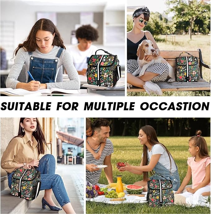 VLM Lunch Box for Women, Insulated Lunch Bag Women with Adjustable Shoulder Strap, Cute Lunch Tote Bag for Work,Picnic,Camping