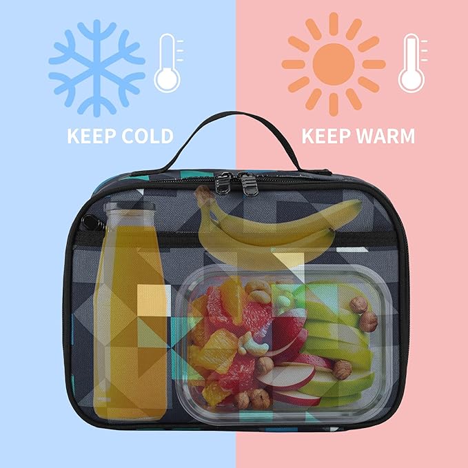 rickyh style Lunch Box with Padded Liner, Spacious Insulated Lunch Bag Durable Thermal Lunch Cooler Pack with Strap for Men Women Boys Girls Adults School Sports Beach Picnic Work Camp,2 Pocket