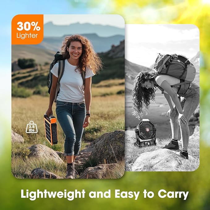 Solar Camping Fan with LED Lantern, 20000mAh Rechargeable Battery Powered with 10W Solar Panel and Emergency Power Bank, Quiet Battery Operated Tent Fan for Picnic, Barbecue, Fishing, Travel