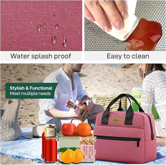 HOMESPON Insulated Lunch Bag for Women Men Lunch Box Cooler Lunch Tote for Work Picnic (Rose)