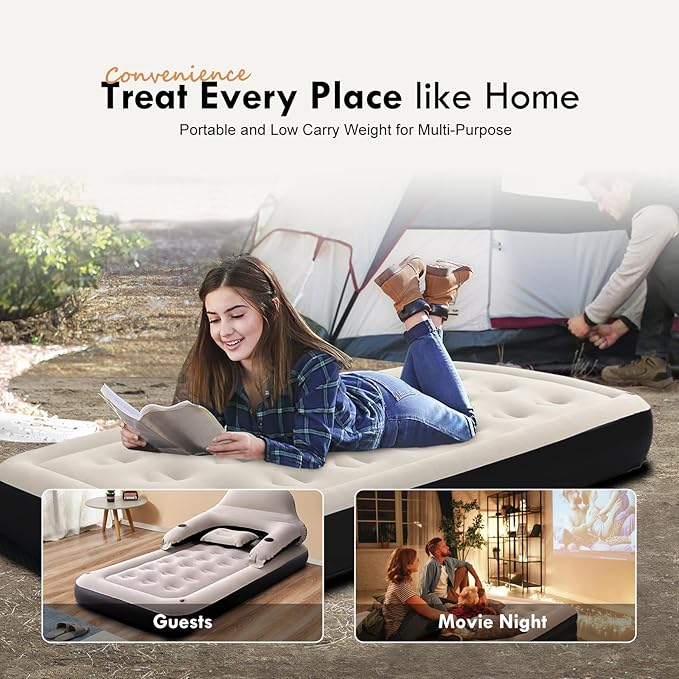 DIMAR GARDEN Twin Size Air Mattress with Headboard and Pillows, Blow Up Bed
