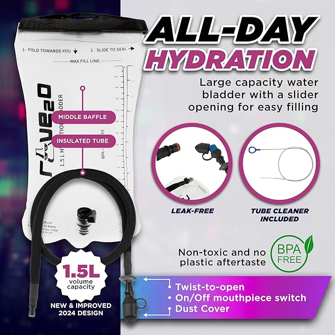 Rave Hydration Backpack – Anti-Theft Festival Hydration Pack with 1.5L Leakproof TPU Bladder – Slim, Insulated Water Pack with Secret Pockets & Breathable Back – for Raves, Music Festivals, EDC