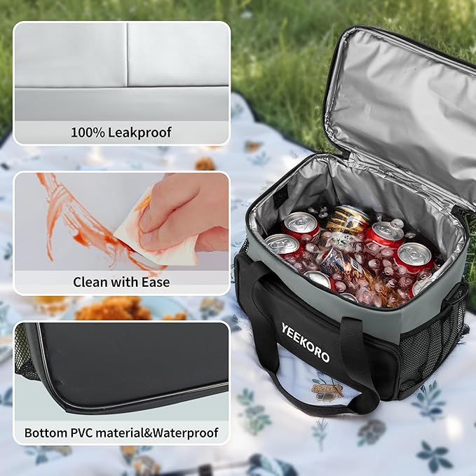 Cooler Bag, 16L+5L Insulated Lunch Box, Double Cooler Bag with Adjustable Shoulder Strap for Men & Women, Leakproof Lunch Cooler Ideal for Work Picnic Travel Shifts Daytrip